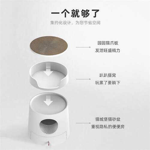 MAYITWILL米尾猫城堡猫砂盆猫窝组合半封闭抽屉式猫砂盆大号猫厕