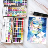 90色固体水彩颜料套装 小铁盒专业美术绘画美甲晕染专用珠光水彩