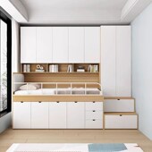 精选定制小户型儿童半高床卧室储物榻榻米床书架楼梯柜组合衣柜床