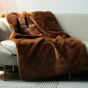 简约现代咖色卡兔毛床尾巾搭毯沙发床搭售楼部酒店民宿装饰毯软装