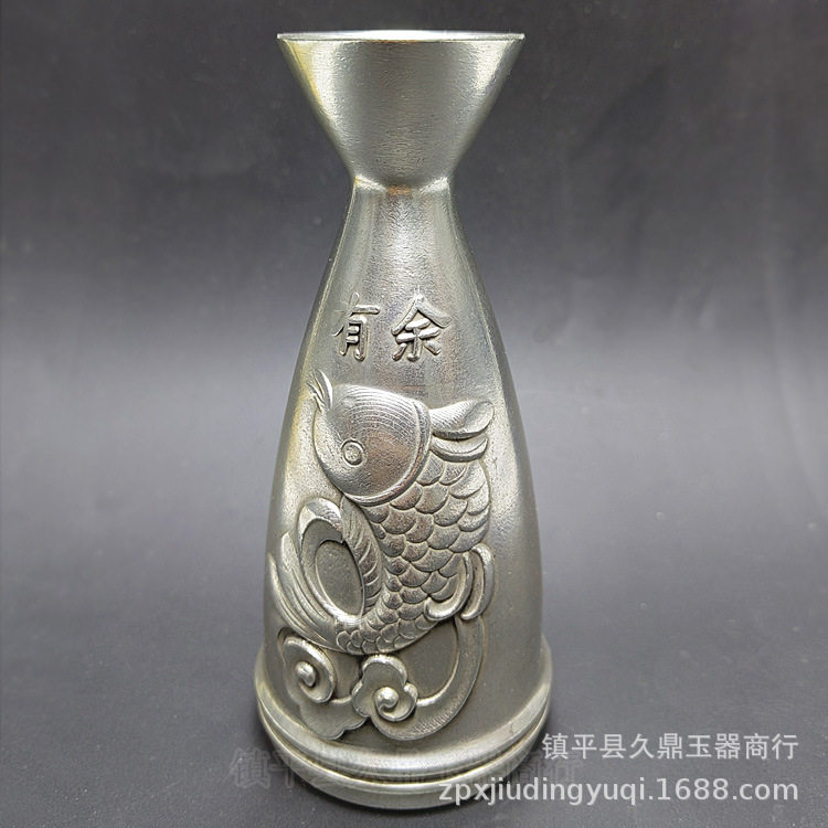古玩杂项 仿古做旧银器年年有余花瓶批发 仿古银饰家居办公摆件