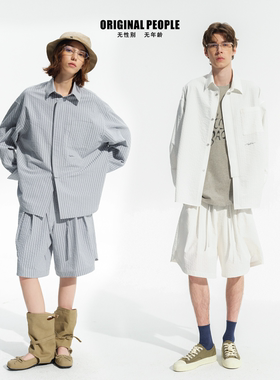 ORIGINAL PEOPLE春季高定肌理泡泡纱条纹廓形无性别长袖衬衫套装
