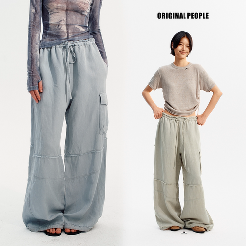 ORIGINAL PEOPLE【O:P LINK系列】夏季亚麻毛边松弛感拖地阔腿裤