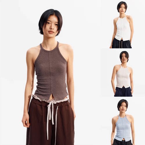 ORIGINAL PEOPLE夏复古轻氧坑条莫代尔棉女士设计感亲肤吊带背心