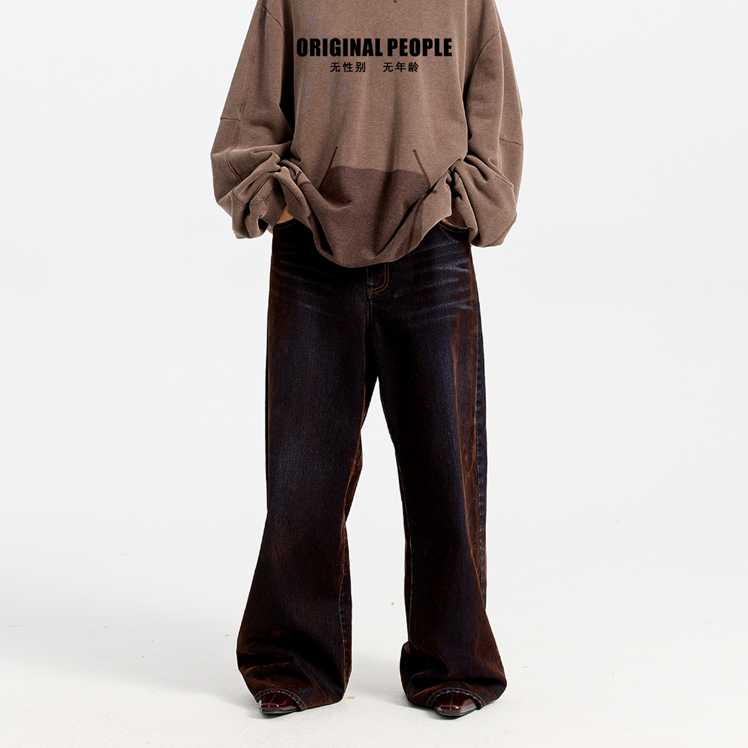 ORIGINALPEOPLE绒感阔腿牛仔裤