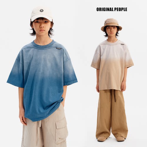 ORIGINAL PEOPLE【O:P LINK系列】夏季儿童废土风渐变水洗短袖T恤