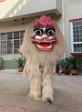 白色牛牦舞狮道具舞狮双人款加厚狮皮舞求人款狮整套北狮白狮