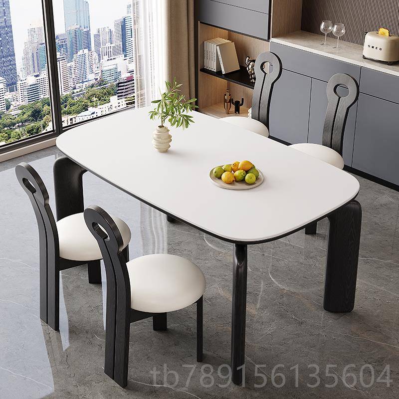 高档实木餐桌古黑吃饭设桌子高级计复感餐桌板椅组合长方形家用岩