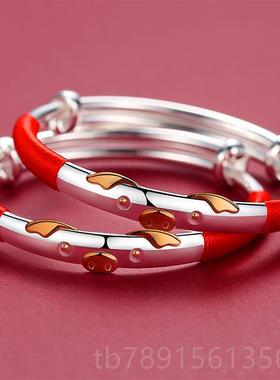 高档鼠猪宝宝足女银9999纯银手子婴儿童长锁男小孩满月百镯命日周