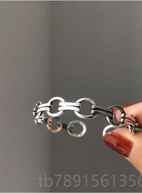 高档92K5小银个性平打手镯复古手工18金飞鸟射錾刻开口镯众首线饰