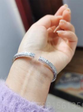 高档永简记银铺999纯银镯女男情侣款足银原创手工锤手纹约实心银