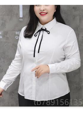高档胖M弹力黑色M衬衫女工长袖衣修身装显瘦加肥加大码衬工作服20