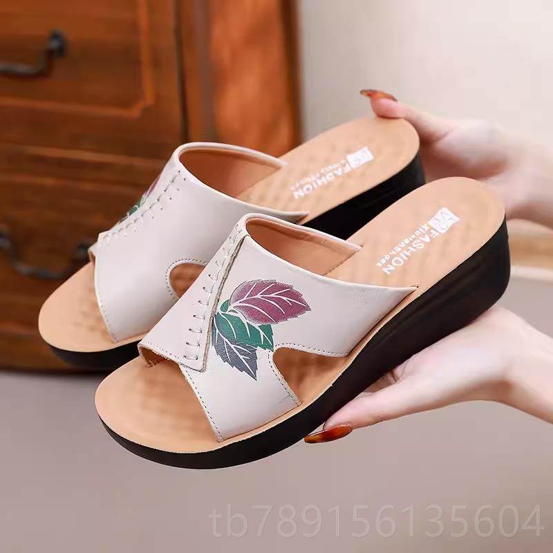 高档202跟5夏季牛皮拖鞋女坡嘴凉鞋鱼真皮软闲底防滑休中老年妈妈,女鞋,洞洞鞋,淘宝优惠券,粉丝福利购,淘宝优惠卷