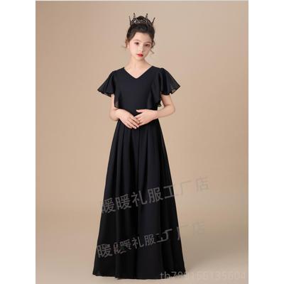 高档顺丰发黑色女童礼服钢琴主演出公裙小提琴演奏服乐管团表演服