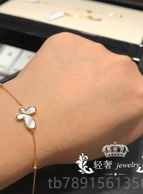 高档香港无敌蝴蝶手纯银镀石18K黄金 女绿石色孔雀白贝母钻手镯百