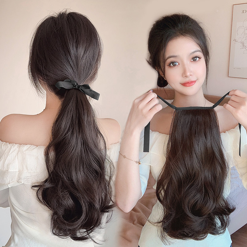 低马尾假发女绑带式梨花卷发假马尾假发片可扎高马尾W网红辫子长