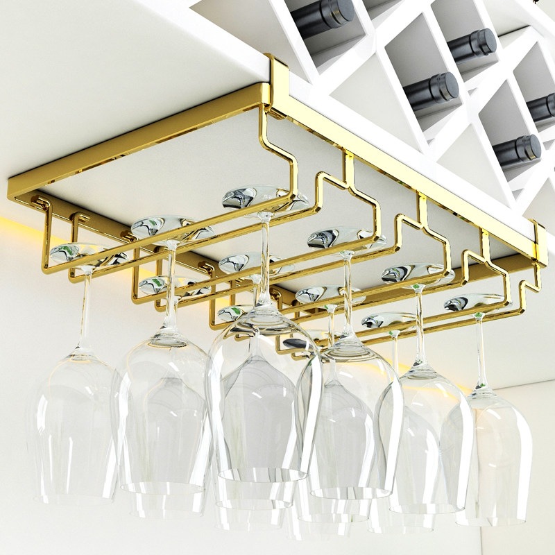 黑色免钉304不锈钢红酒杯x架酒架子倒挂家用酒杯架悬挂高脚杯架