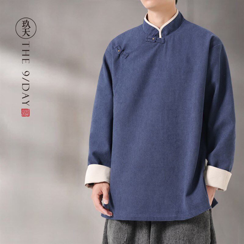 秋冬中国风男装中式华服夹克斜襟汉服民I族服复古立领唐装外套马