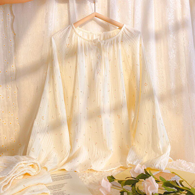 日系睡衣女款棉纱学生春秋季家居服纯棉纱布小兔碎T花胖MM大码套