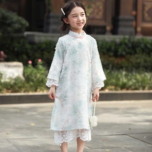 儿童旗袍春秋季2024新款女童改良汉服中国M风连衣裙古风素雅旗袍