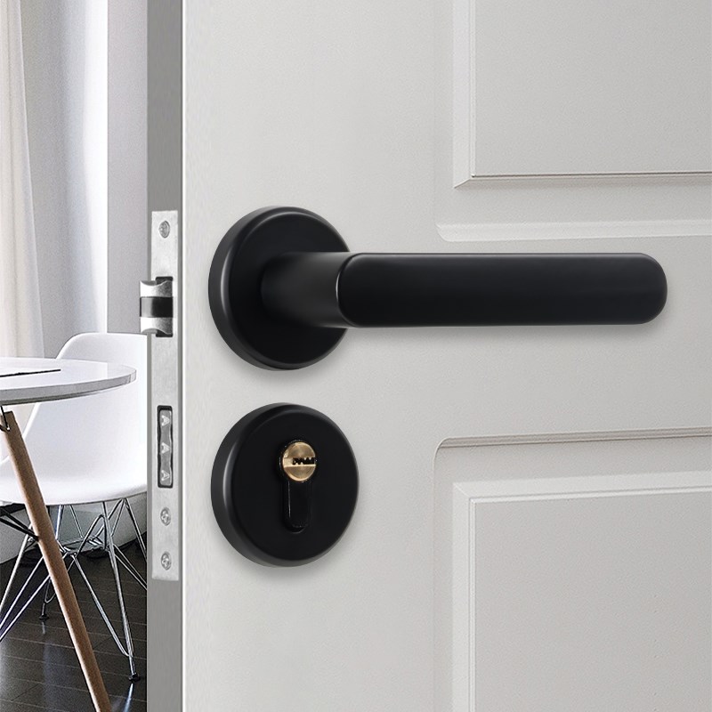 黑色室内卧室房门锁家用房间实木门把F手锁具通用型分体家装静音
