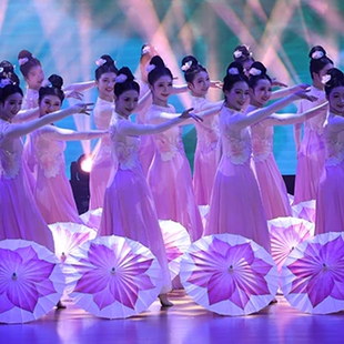 芙蕖古典舞蹈g服女汉唐印飘逸大摆裙纱衣中国舞演出合唱服歌伴舞