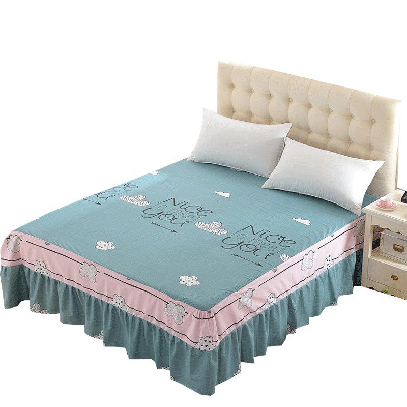 纯棉单件床裙式床罩全棉床盖u1.8米1.5m床单裙防滑保护套荷叶边