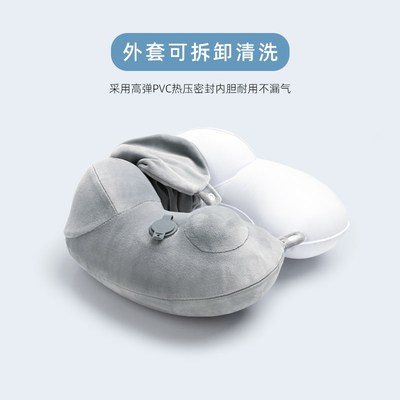 按压式充气u型枕颈l枕旅行枕头便携飞行脖子护颈u形枕高铁睡觉神