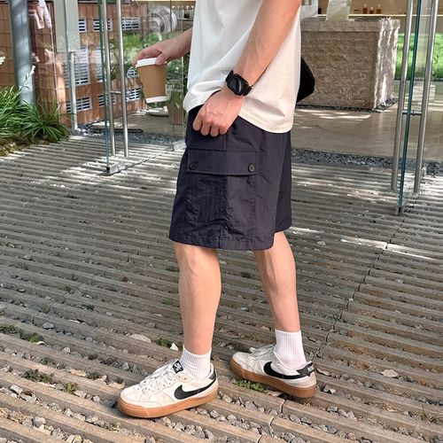 藏青休闲a口袋工装短裤男生夏季2025新款宽松百搭简约五分裤子