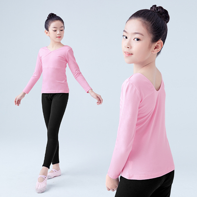 舞蹈服女a童练功服儿童春秋长袖中国舞短袖夏季形体服交叉上衣分