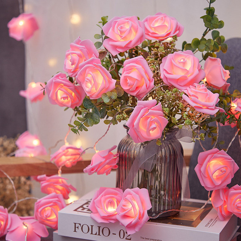 粉色玫瑰花彩灯串灯led室内求婚气氛灯生日场R景布置少女房间卧室