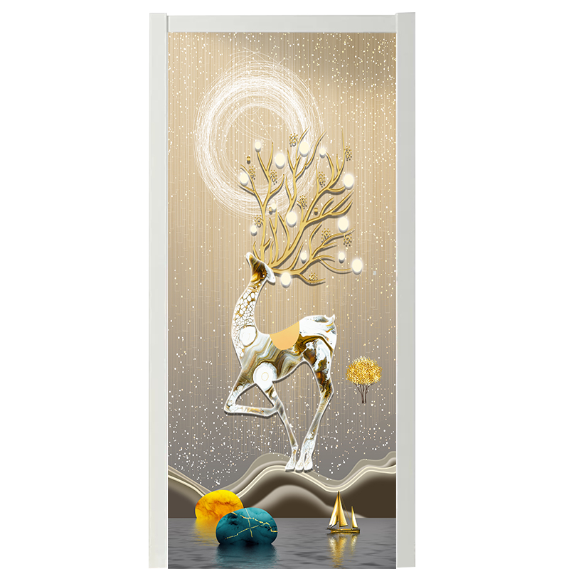 轻奢麋鹿门贴纸整张自粘装饰旧门翻新F房门衣柜门玻璃门防走光贴