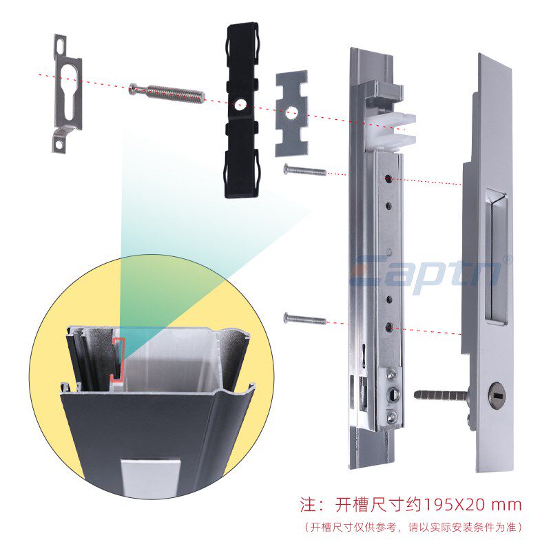 一字锁带钥匙门锁推拉门锁移门锁铝合金K门锁阳台卫生间中窄型材