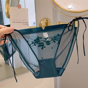 法式纯欲重工刺绣色n丁面料网纱内裤女两边系带性感低腰网纱三角