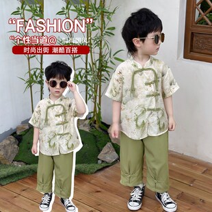 汉服男童夏装h套装国风帅气男孩唐装宝宝夏季新中式短袖长裤两件