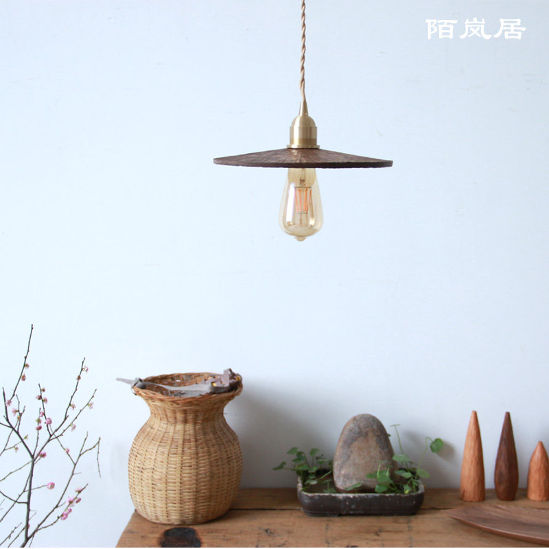 陌岚居创意吊灯 黑胡桃手工z实木质 雕刻灯罩 民宿复古装饰灯具