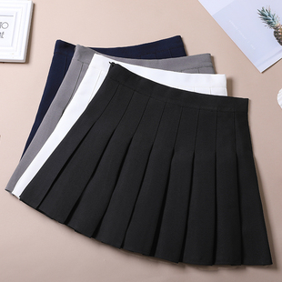 无内衬百褶e裙修身学院风半身裙女夏时尚显瘦A字小个无打底裤短裙