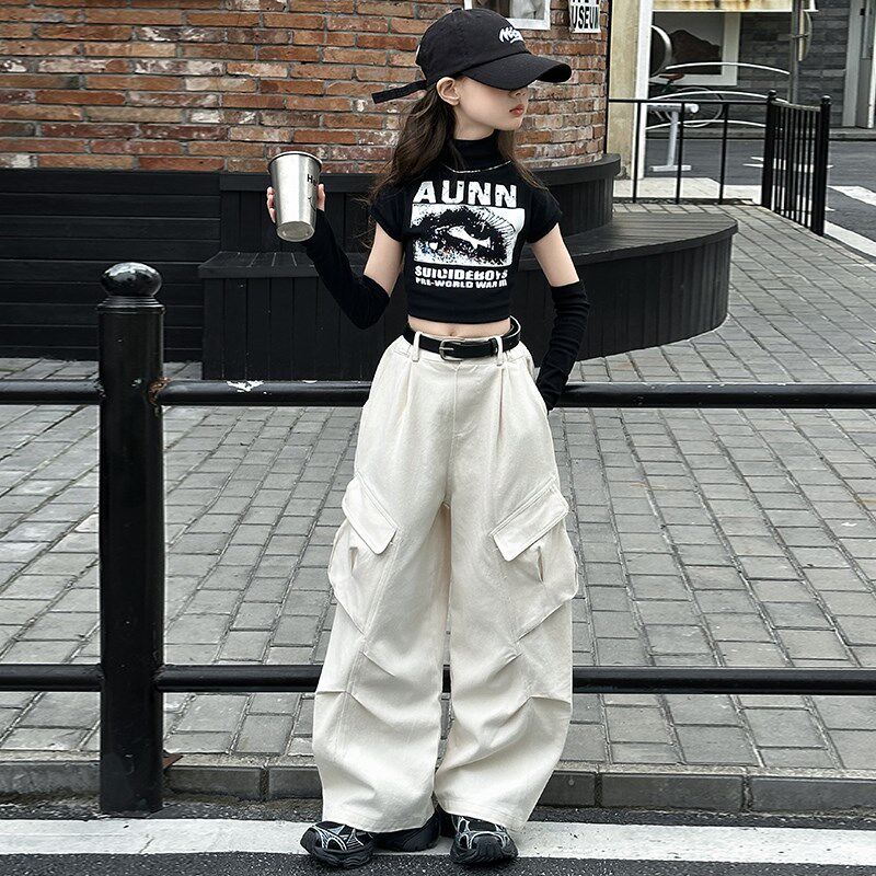 酷飒女童春款爵士服2025洋气辣妹红色穿搭L街舞服小女孩露脐装走