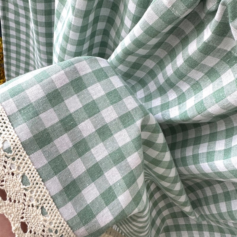 豆绿色格子橱柜帘门帘半截小窗帘复古卫生M间厨房短帘半截宿舍床