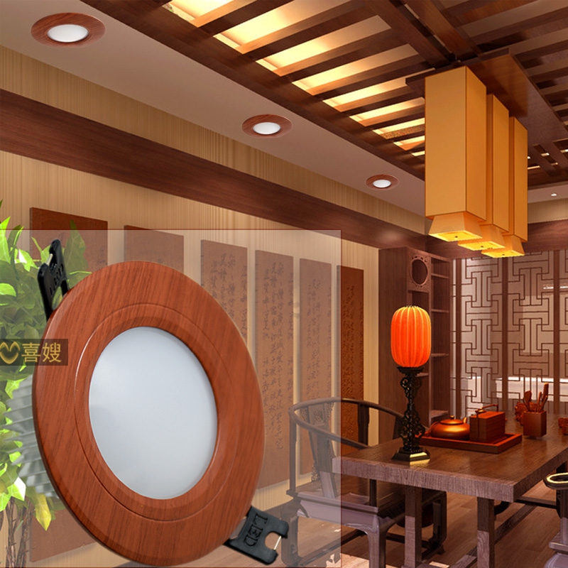 中式筒灯LED射灯嵌入式实w木纹红天花客厅吊顶走廊家用变光孔灯