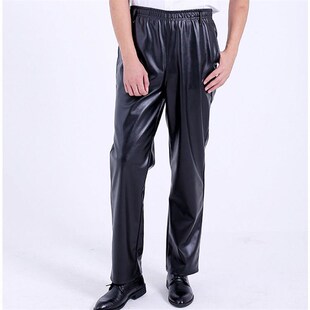 皮裤 男加绒宽松防水防油工作服劳保耐磨外卖L骑行摩托车PU软皮裤