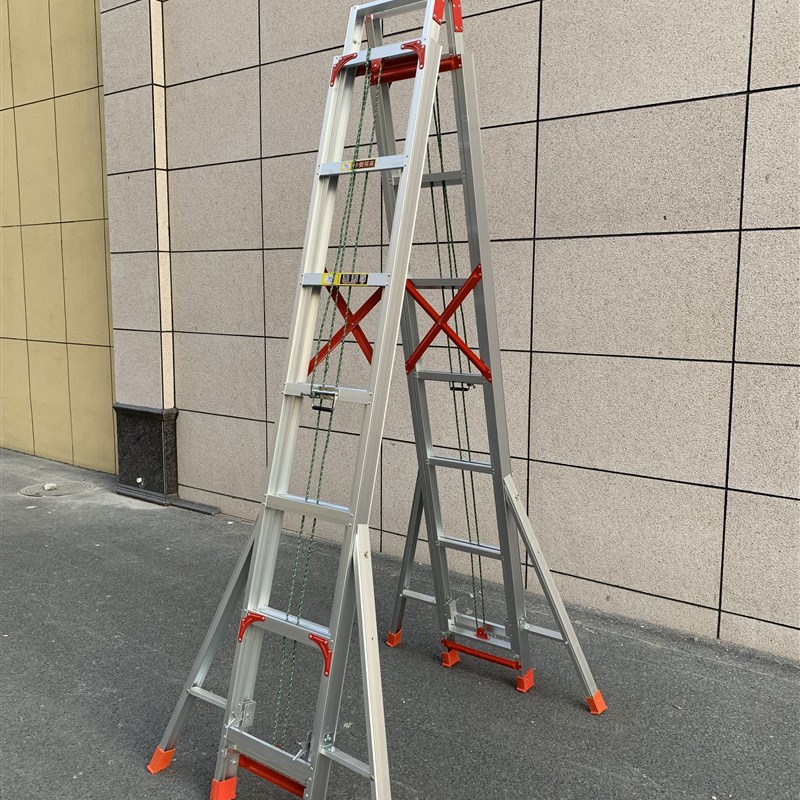 铝合金伸缩人字梯8米9米1s0米11米12米伸缩梯子工程梯双面升降梯