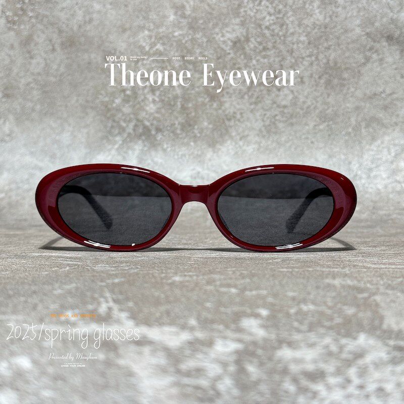 复古美式TR90墨镜女款窄框扁圆红色显白K偏光太阳眼镜防紫外线遮