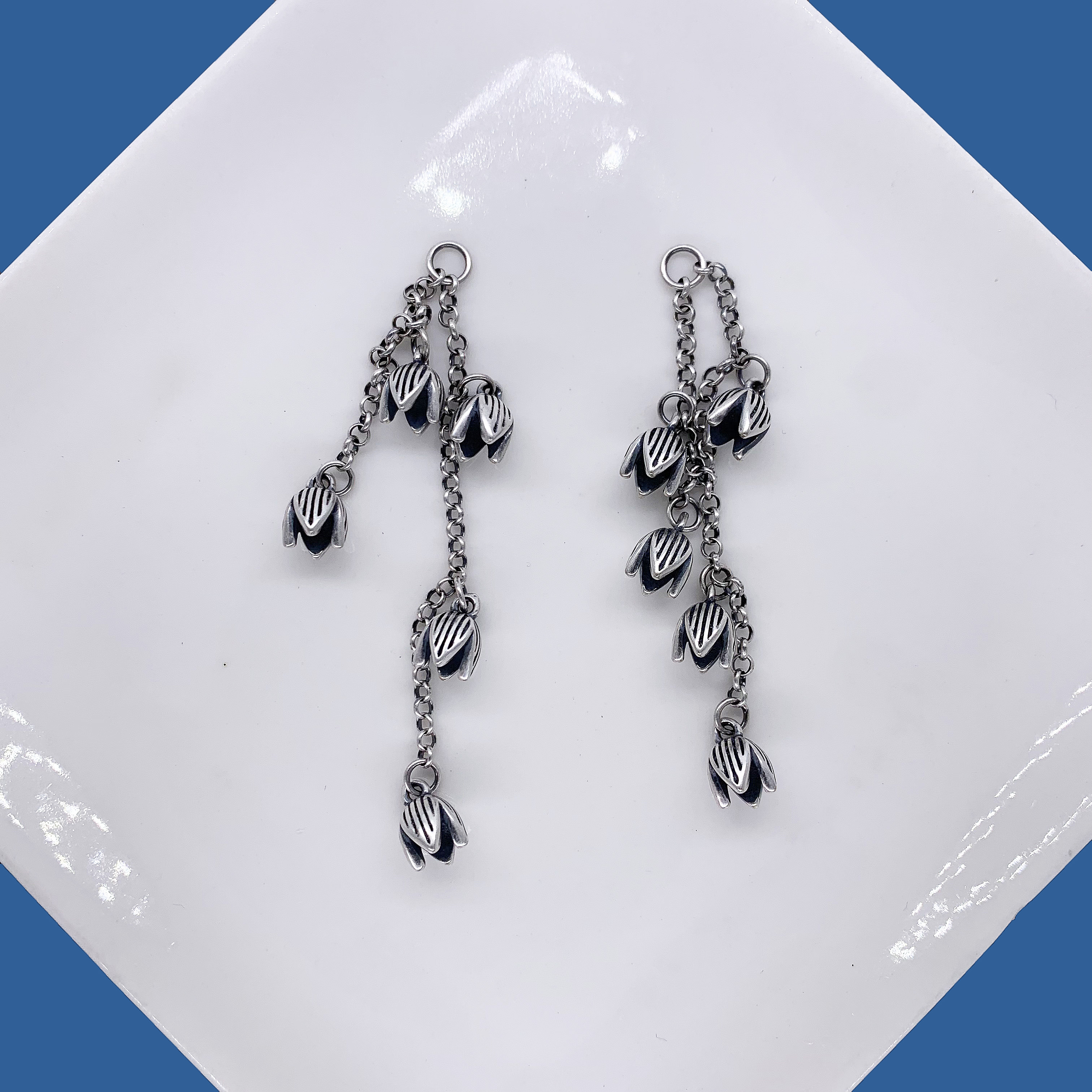 老银配饰复古做旧小花苞流苏小球挂件吊坠提溜三七银diy水晶手串