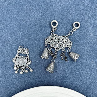 三七银鼠来宝牡丹花如意锁坠铃铛挂件吊坠小提溜编绳项链DIY配件