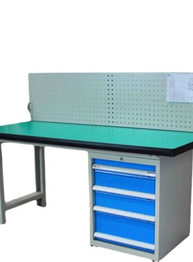 绿色防静电工作台带灯百叶方孔挂板工作桌重型三抽吊柜操作台.