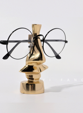 一匚现代黄铜眼镜架摆件 书房书桌书柜卧室床头柜 样板房软装饰品