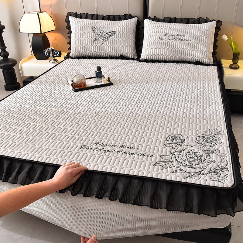 2025夏季花边冰丝乳胶凉席床笠款三件套可机水洗单人宿舍空调床垫,床上用品,乳胶席,淘宝优惠券,粉丝福利购,淘宝优惠卷