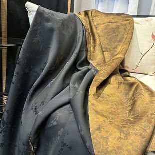 双面缎龟裂纹真丝香云纱面料桑蚕丝梅兰竹菊图案中国风旗袍布料