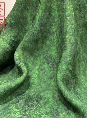 绿色高经交织香云纱桑蚕丝布料花萝新中式国风服装面料提花工艺布